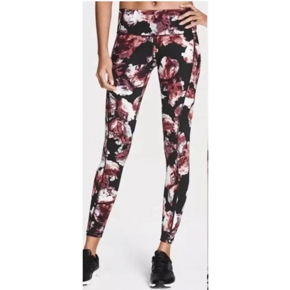 Victoria's Secret Sport Floral Print Ankle Leggings Womens S Black Pink Workout
